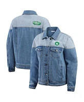 Wear by Erin Andrews Women's Blue Boston Celtics Full-Button Denim Jacket