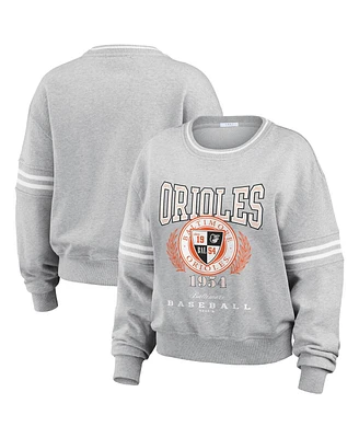 Wear by Erin Andrews Women's Heather Gray Baltimore Orioles Domestic Crest Pullover Sweatshirt