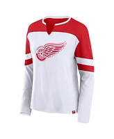 Fanatics Women's White/Athletic Red Detroit Wings 2025 Nhl Stadium Series Frozen Long Sleeve Notch Neck Top