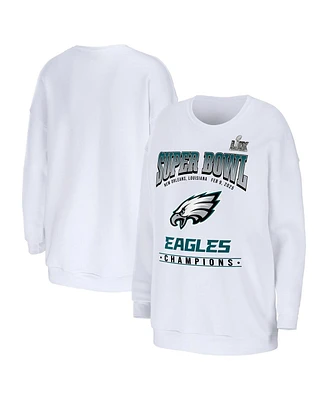 Wear by Erin Andrews Women's White Philadelphia Eagles Super Bowl Lix Champions Fleece Pullover Top