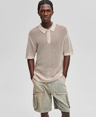 Mode of One Men's Polo-Collar Open-Stitch Short-Sleeve Sweater, Exclusively at Macy's