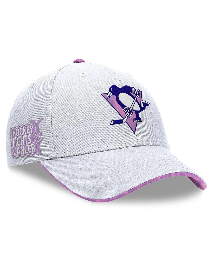 Fanatics Men's White Pittsburgh Penguins Authentic Pro Hockey Fights Cancer Adjustable Hat