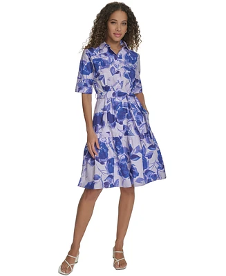 Calvin Klein Women's Cotton Floral Short-Sleeve Shirtdress
