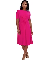 Jessica Howard Petite Jewel-Neck Center-Pleat Midi Dress