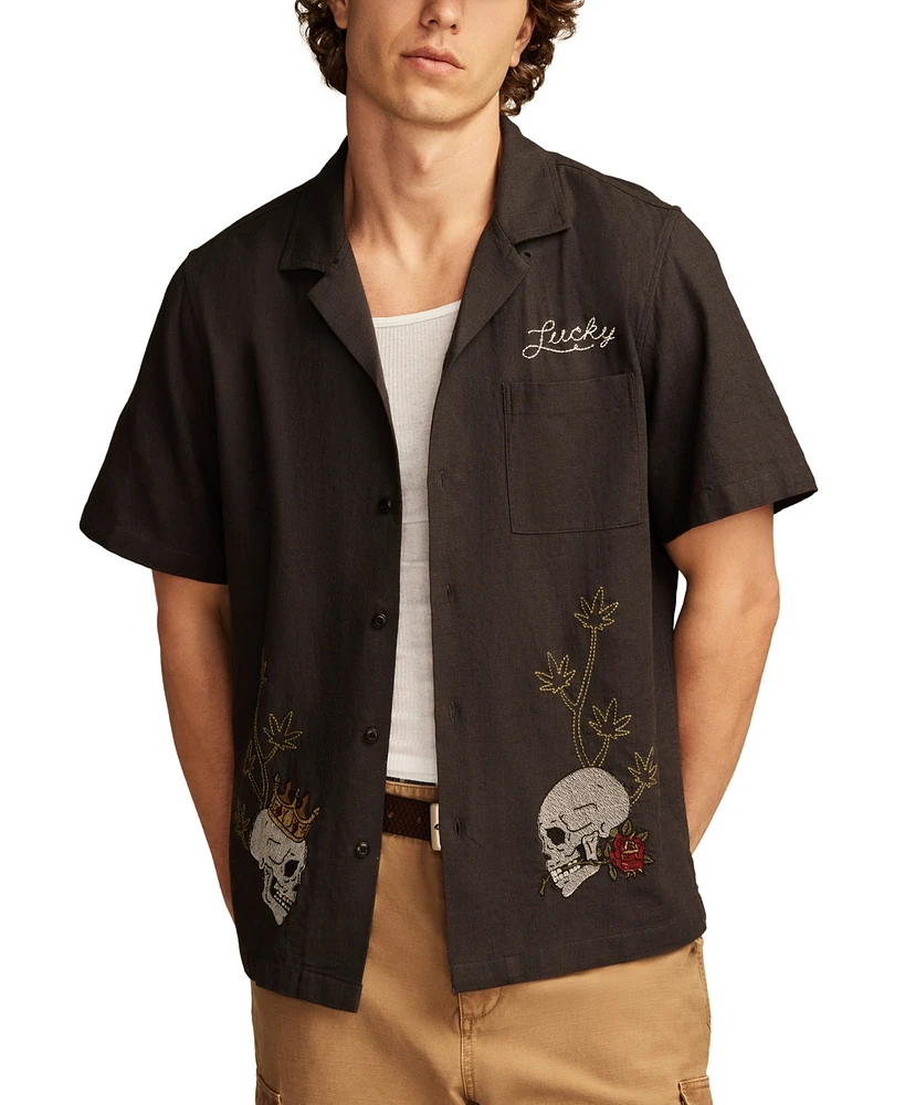 Lucky Brand Men's Embroidered Camp Collar Shirt