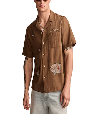 Lucky Brand Men's Embroidered Camp Collar Shirt