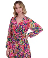 Jessica Howard Women's Printed Tie-Waist Blouson-Sleeve Maxi Dress