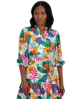 Jessica Howard Women's Floral Balloon-Sleeve Split-Neck Dress