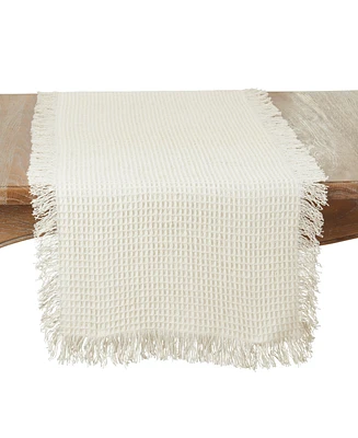 Saro Lifestyle Fringe-Touched Waffle Weave Table Runner, 16" x 72"