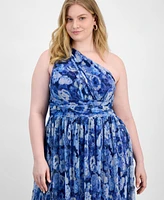 B Darlin Trendy Plus Printed One-Shoulder Gown