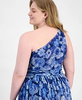 B Darlin Trendy Plus Printed One-Shoulder Gown