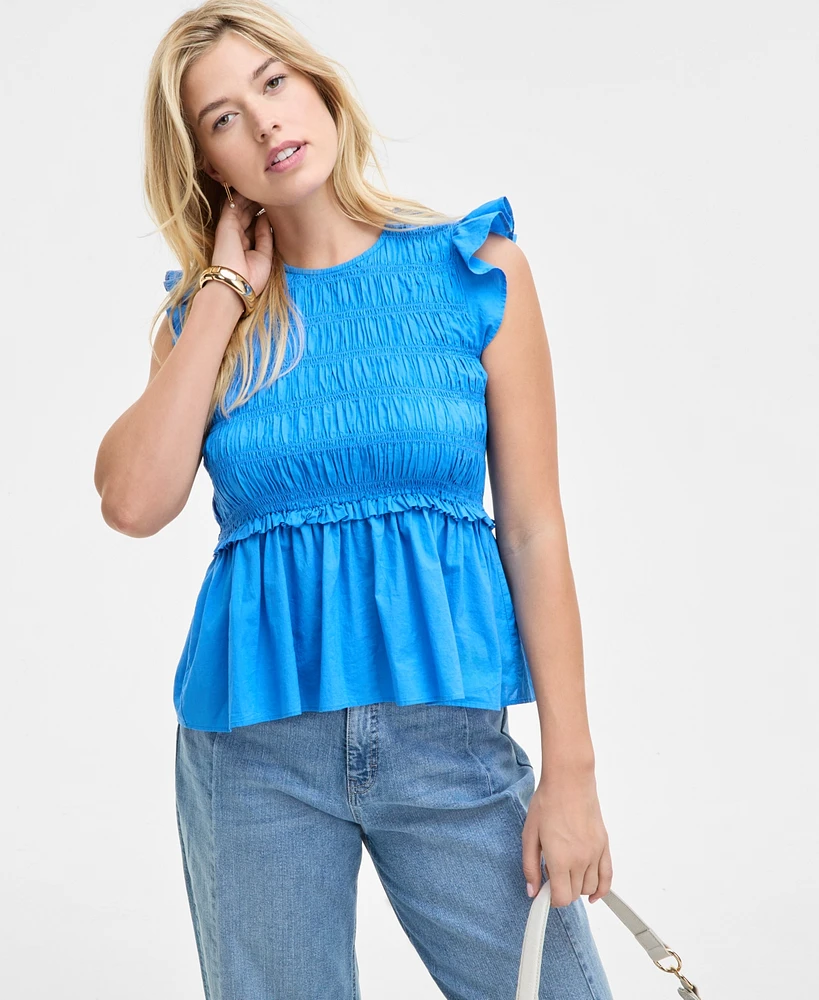 On 34th Women's Flutter-Sleeve Smocked Peplum Top, Exclusively at Macy's