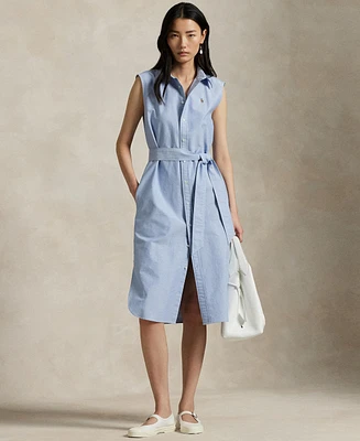 Polo Ralph Lauren Women's Belted Oxford Sleeveless Shirtdress