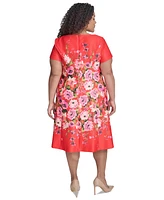Jessica Howard Plus Floral Boat-Neck Fit & Flare Dress