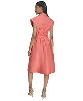 Halston Women's Satin Belted Cap-Sleeve Shirtdress