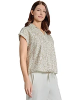Jones New York Women's Printed Lined-Blend Tie-Front Blouse