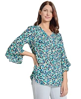 Jones New York Women's Printed Flare-Sleeve Blouse