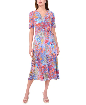 Msk Women's Printed Belted Midi Dress