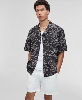 Mode of One Men's Relaxed-Fit Embroidered Button-Down Poplin Camp Shirt, Exclusively at Macy's