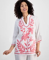 Charter Club Petite 100% Linen Embroidered Tunic, Exclusively at Macy's