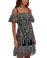 kensie Women's Embroidered Off-The-Shoulder Dress