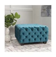 29 Inch Square Velvet Ottoman, Button-Tufted Upholstered Footrest for Living Room & Bedroom-The Pop Home