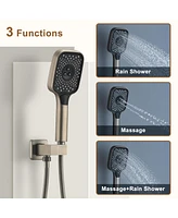 12-inch Rain Shower System with Body Jets Wall-Mounted Handheld Sprayer 3-Function Faucet Set, Brushed Nickel