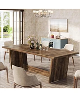 Tribesigns 70.87-Inch Dining Room Table for 6-8 People, Rectangular Farmhouse Kitchen with Solid Pedestal