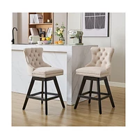 Swivel Velvet Counter Stools with Tufted Back, Nailhead Trim & Wooden Legs, Set of 2-The Pop Home