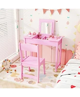 2-in-1 Kids Vanity Makeup Table and Chair Set with Flip-Top Mirror Fun Stylish Dressing for