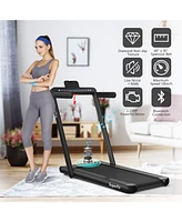 2 in 1 Folding Treadmill with Dual Display, 2.25HP Superfit Under Desk Electric Pad Treadmill, Installation-Free, Blue Tooth Speaker, App Control, Rem