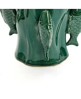 LuxenHome Marine Green Ceramic Fish -Inch Tall Vase