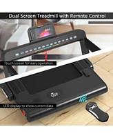 2 in 1 Folding Treadmill with Dual Display, 2.25HP Superfit Under Desk Electric Pad Treadmill, Installation-Free, Blue Tooth Speaker, App Control, Rem