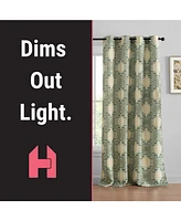 Hlc.me Liam Ogee Ikatt Damask Patterned Window Grommet Curtains Bedroom - Light Blocking Darkening Window Panels, Set of 2 (Sage Green