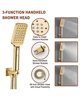 4 Function Led Luxury Shower System with Side Body Jets Thermostatic Faucet Handheld Head, Brushed Gold