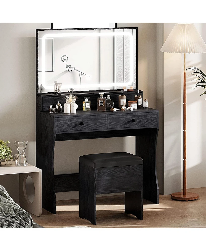 Vanity Desk Set with Led Lighted Mirror & Power Outlet