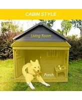 Solid wood asphalt roof dog house with large terrace for large dogs