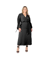 Plus Women's Ruched Long Sleeve Wrap Dress Maxi Length