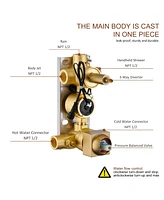 Brushed Gold Wall Mount Thermostatic Rain Shower System with Handheld Shower Shower System with Side Body Jets and Digital Display