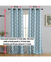 Hlc.me Tanner Ogee Ikatt Damask Patterned Window Grommet Curtains Bedroom - Light Blocking Darkening Window Panels, Set of 2 (Blue