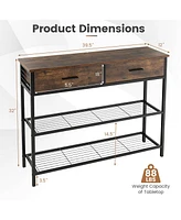 Entryway Table with 2 Drawers and 2-Tier Storage Shelves for Home Organization