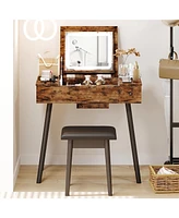 Flip Top Makeup Vanity Table with Drawers & Cabinet