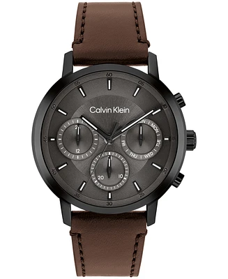 Calvin Klein Men's Gauge Dark Brown Leather Strap Watch, 41mm