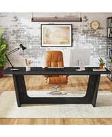 Tribesigns 70.87-Inch Executive Computer Desk: Large Home Office Desk with Solid Wooden Pedestal, Industrial Wood Study Writing Table, Workstation Bus