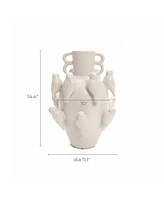 LuxenHome Classic White Ceramic Modern Birds 14.4-Inch Tall Vase