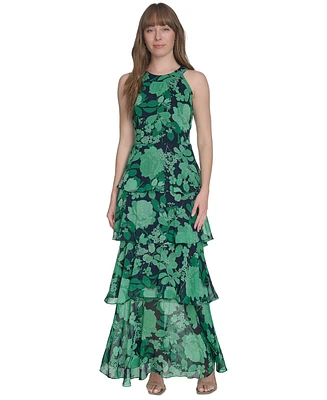 Tommy Hilfiger Women's Floral Ruffle-Tiered Halter Maxi Dress