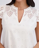 London Times Women's Ruffled Split-Neck Ruffled-Sleeve Cotton Shift Dress