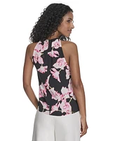 Calvin Klein Women's Floral-Print Crossover-Neck Top