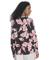 Calvin Klein Women's Printed Split-Neck Long-Sleeve Shirt