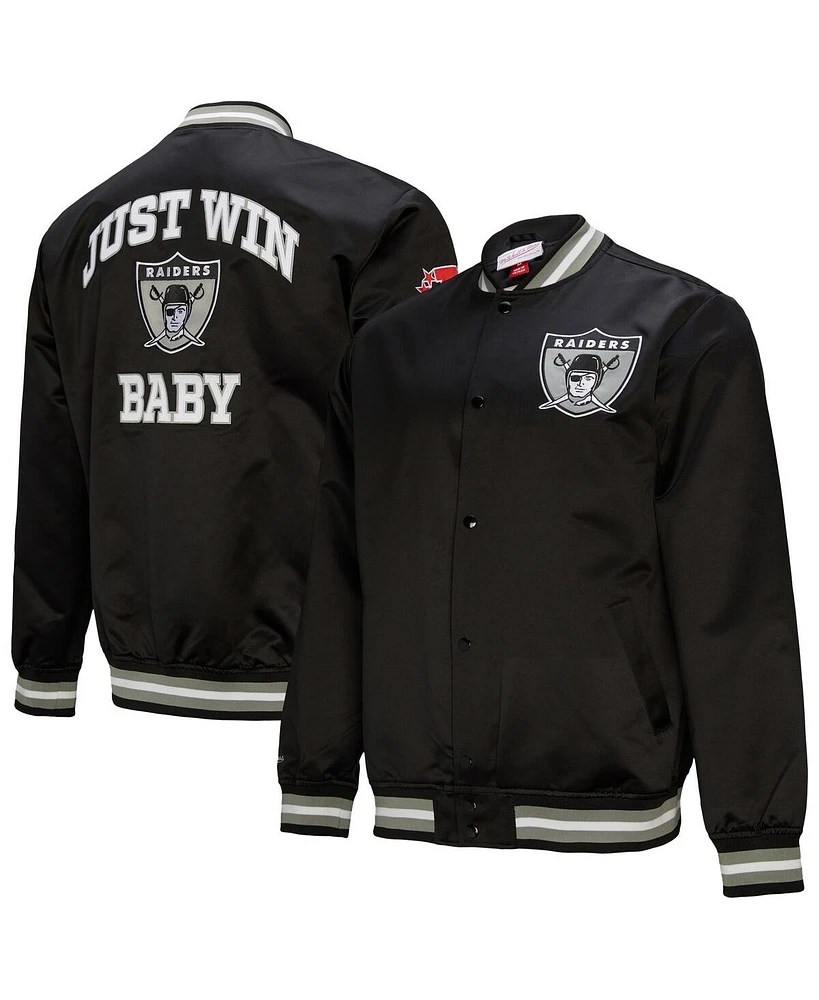 Mitchell & Ness Men's Black Oakland Raiders Double Down Satin Full-Snap Jacket